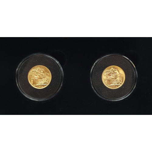 565 - The centenary of World War I gold sovereign pair by the Jubilee mint comprising George V 1914 and 19... 