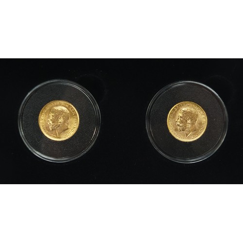 565 - The centenary of World War I gold sovereign pair by the Jubilee mint comprising George V 1914 and 19... 