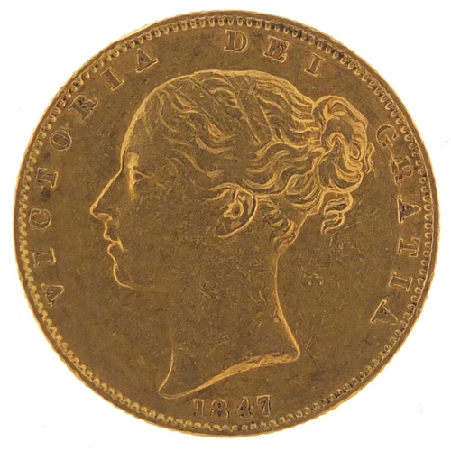 671 - Victoria Young Head 1847 shield back gold sovereign - this lot is sold without buyer’s premium, the ... 