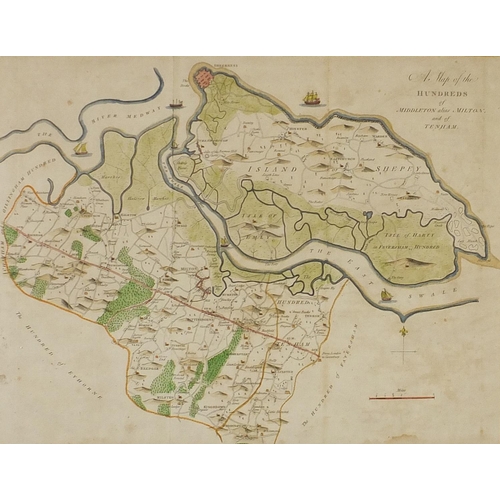 1052 - Three antique hand coloured maps comprising a map of the Hundred of Middleton alias Milton and of Te... 