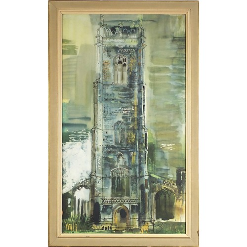 877 - After John Piper - Walberswick Tower 1958, vintage print in colour, mounted, framed and glazed, 68.5... 