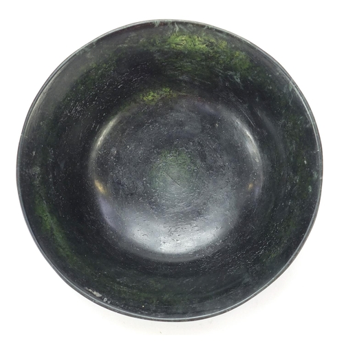 133 - Chinese spinach green jade bowl, 13.5cm in diameter