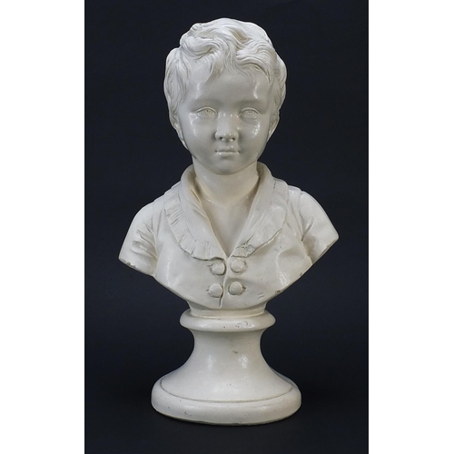 1051 - Antique style plaster bust of a young boy, 42cm high