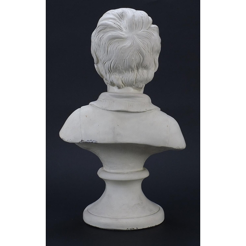 1051 - Antique style plaster bust of a young boy, 42cm high