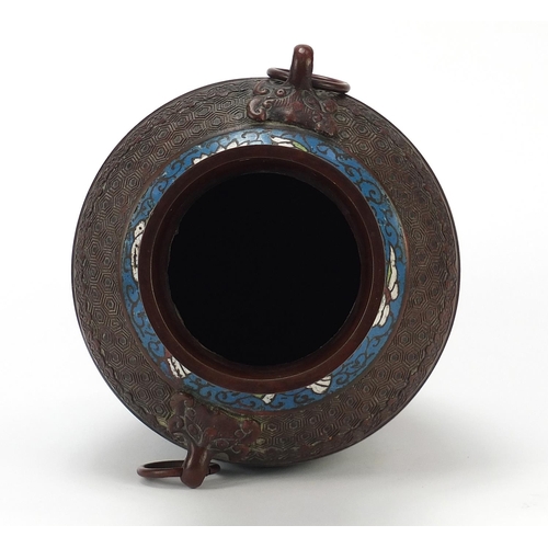 474 - Chinese cloisonné bronze archaic design vase with animalia ring turned handles, 29.5cm high