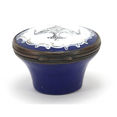 24 - 18th century Bilston enamel patch box hand painted with a classical urn, 4.5cm in diameter