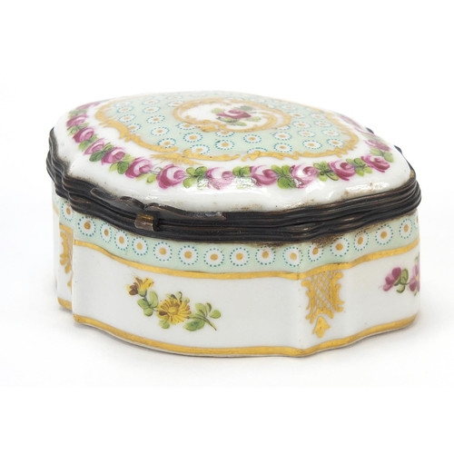 871 - 19th century Sevres porcelain snuff box hand painted with flowers, 7.5cm wide