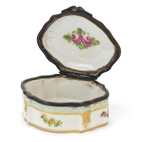 871 - 19th century Sevres porcelain snuff box hand painted with flowers, 7.5cm wide