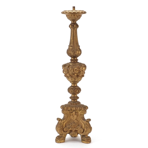 1049 - Large19th century style gilt candle holder, 63cm high