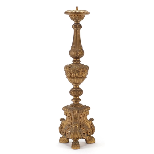 1049 - Large19th century style gilt candle holder, 63cm high