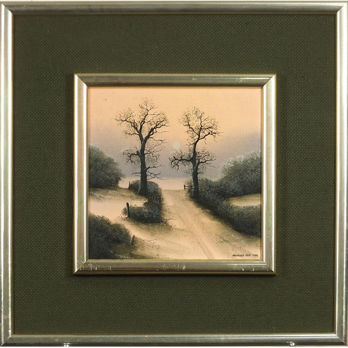 166 - Michael Hill 1986 - Trees beside a river and one other, two oil on boards, mounted and framed, each ... 