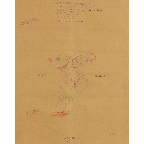 161 - Mickey's big parade, Walt Disney Character Model department pencil and crayon, dated 1934, numbered ... 