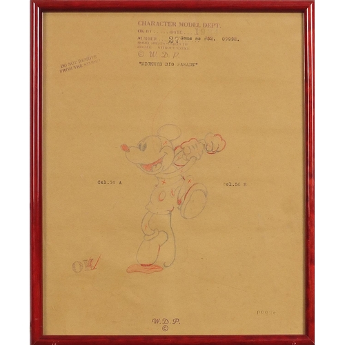 161 - Mickey's big parade, Walt Disney Character Model department pencil and crayon, dated 1934, numbered ... 