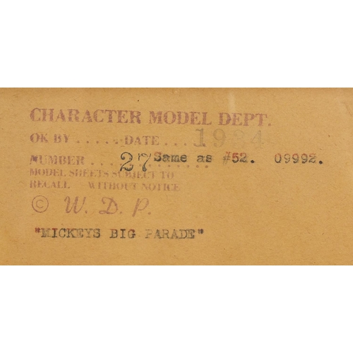 161 - Mickey's big parade, Walt Disney Character Model department pencil and crayon, dated 1934, numbered ... 