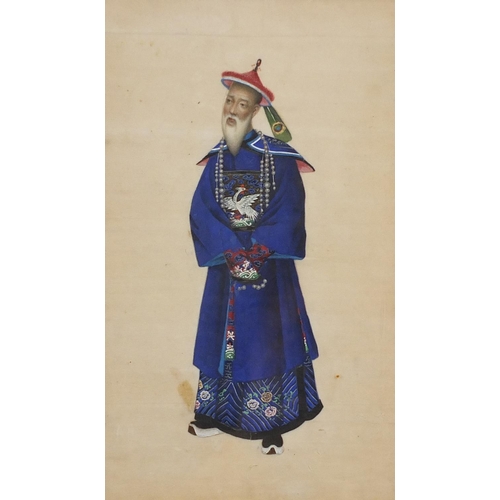 973A - Emperor and attendants, set of three Chinese watercolours on pith paper, framed and glazed, each 24.... 