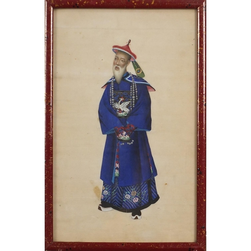 973A - Emperor and attendants, set of three Chinese watercolours on pith paper, framed and glazed, each 24.... 