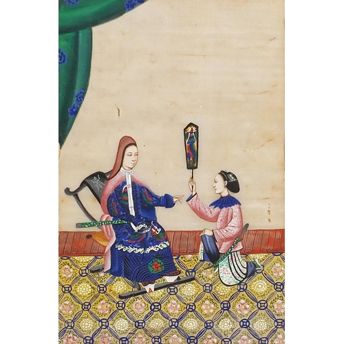 572 - Empress with attendant, Chinese watercolour on paper, mounted, unframed, 30cm x 20cm excluding the m... 