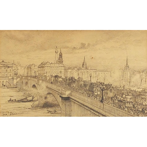 800 - John J Davis, London Bridge, early 19th century ink drawing inscribed to the mount Grosvenor Gallery... 