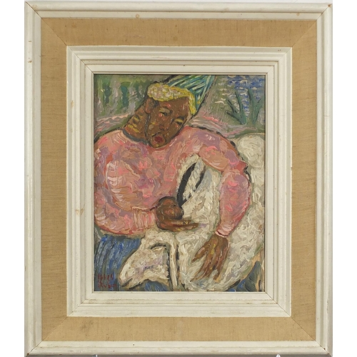 298 - Manner of Reuven Rubin - Gentleman shearing a sheep, Middle Eastern school oil on board, mounted and... 