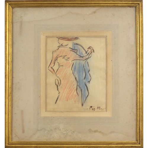 493 - After Pablo Picasso - Dancing couple, mixed media, mounted, framed and glazed, 24cm x 19cm excluding... 