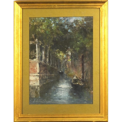 614 - Manner of Edward Seago - Venetian canal, pastel, mounted, framed and glazed, 29cm x 22cm excluding t... 