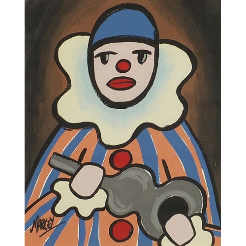 297 - Manner of Markey Robinson - Portrait of a clown, Irish school gouache, mounted, framed and glazed, 1... 