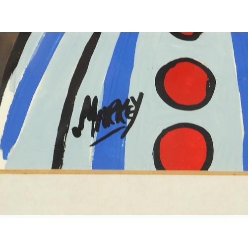 337 - Manner of Markey Robinson - portrait of two clowns, Irish school gouache, mounted, framed and glazed... 