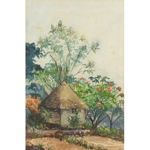 1054 - Kipchui Farm Fort Ternan, Kenya, early 20th century watercolour inscribed 'First residence of Eric F... 