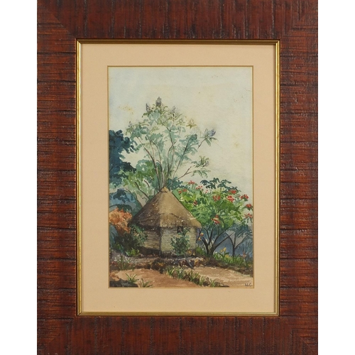 1054 - Kipchui Farm Fort Ternan, Kenya, early 20th century watercolour inscribed 'First residence of Eric F... 