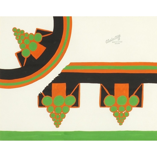 259 - Manner of Clarice Cliff Pottery Designs - Latona Grape design, gouache on paper, mounted, framed and... 