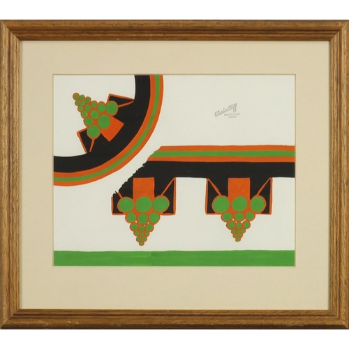 259 - Manner of Clarice Cliff Pottery Designs - Latona Grape design, gouache on paper, mounted, framed and... 