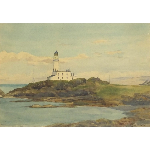 1106 - Henry Reid Inman - The lighthouse, Turnberry, signed watercolour, details verso, mounted, framed and... 