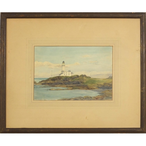 1106 - Henry Reid Inman - The lighthouse, Turnberry, signed watercolour, details verso, mounted, framed and... 