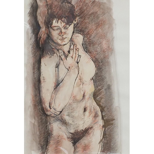 760 - Nude female, watercolour on paper, mounted, unframed, 29cm x 21cm excluding the mount