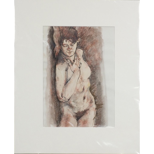 760 - Nude female, watercolour on paper, mounted, unframed, 29cm x 21cm excluding the mount