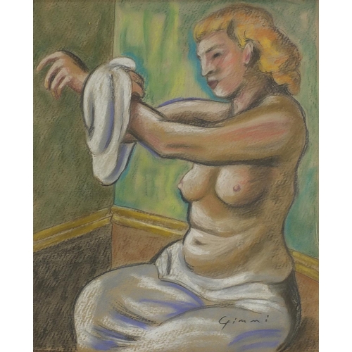 912 - Semi nude female in an interior, pastel on paper, framed and glazed, 39cm x 32.5cm excluding the fra... 