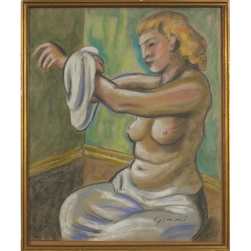 912 - Semi nude female in an interior, pastel on paper, framed and glazed, 39cm x 32.5cm excluding the fra... 