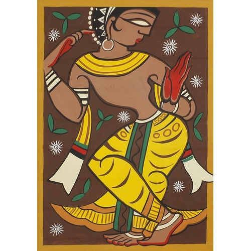 733 - Female goddess, Indian school gouache, framed and glazed, 34.5cm x 24.5cm excluding the frame