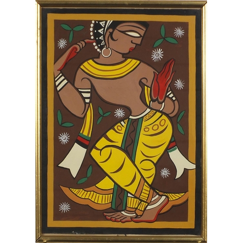 733 - Female goddess, Indian school gouache, framed and glazed, 34.5cm x 24.5cm excluding the frame