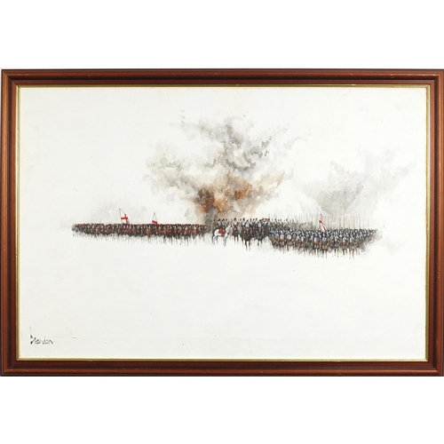 488 - Brandon - Battle scene, oil on canvas, framed, 75cm x 50cm excluding the frame