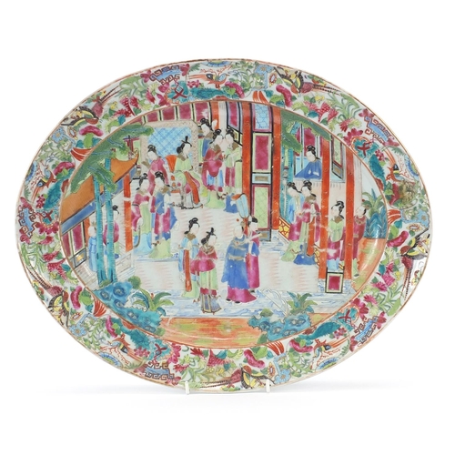 184 - Chinese Canton porcelain platter finely hand painted in the famille rose palette with figures in a p... 