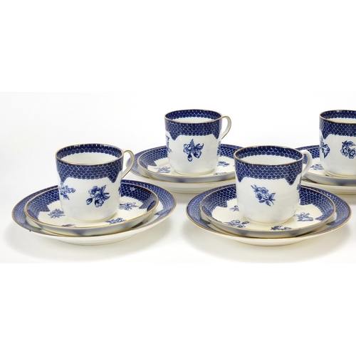 895 - Set of six Coalport blue and white trios decorated with flowers, each cup 6.5cm high