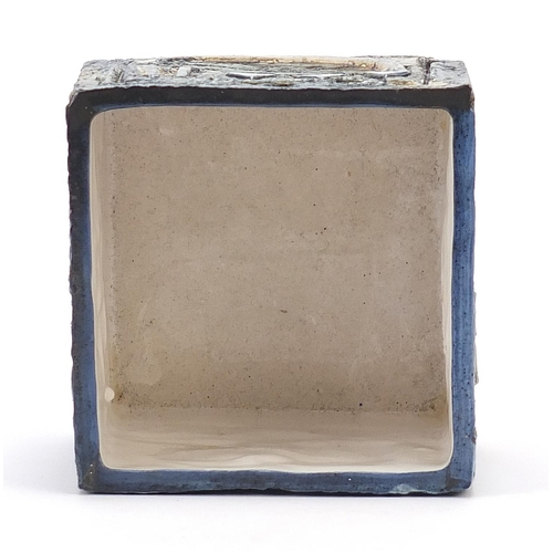 40 - Troika St Ives Pottery cube vase hand painted and incised with an abstract design, 8cm high x 9cm sq... 