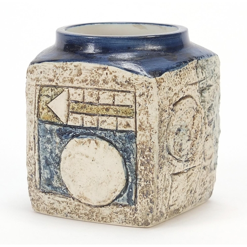 41 - Troika St Ives Pottery marmalade pot, hand painted and incised with an abstract design, 9cm high