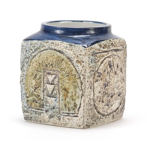 41 - Troika St Ives Pottery marmalade pot, hand painted and incised with an abstract design, 9cm high
