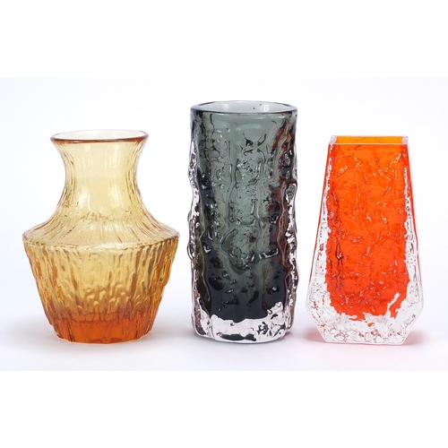 53 - Geoffrey Baxter for Whitefriars, three glass vases including a tangerine coffin vase, the largest 15... 
