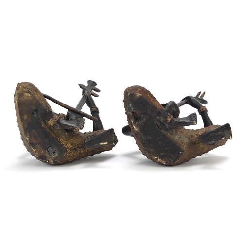 399 - Pair of Thai partially gilt bronze figures of musicians, each 15cm high