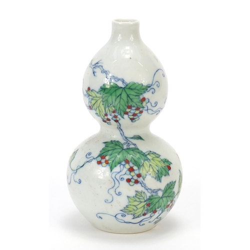 816 - Chinese porcelain doucai double gourd vase hand painted with berry trees, six figure character marks... 