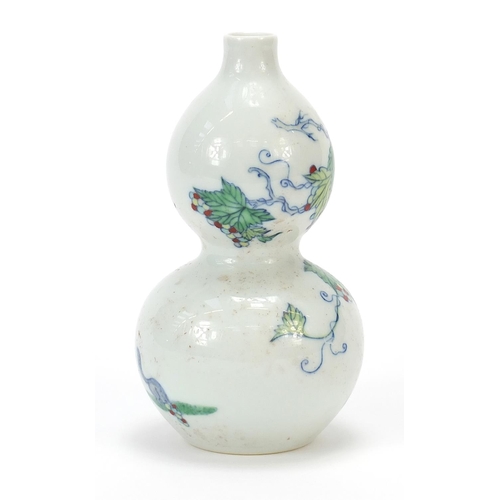 816 - Chinese porcelain doucai double gourd vase hand painted with berry trees, six figure character marks... 