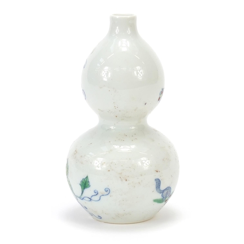 816 - Chinese porcelain doucai double gourd vase hand painted with berry trees, six figure character marks... 